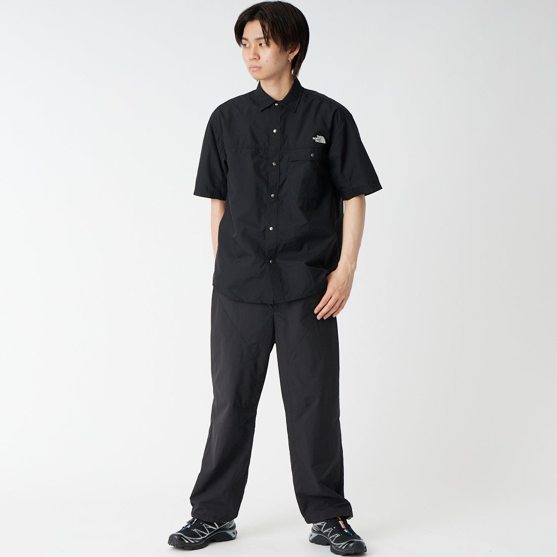 THE NORTH FACE [ザ ノースフェイス] ショートスリーブヌプシシャツ [NR22650] K &&モデル身長：177cm 着用サイズ：M&&