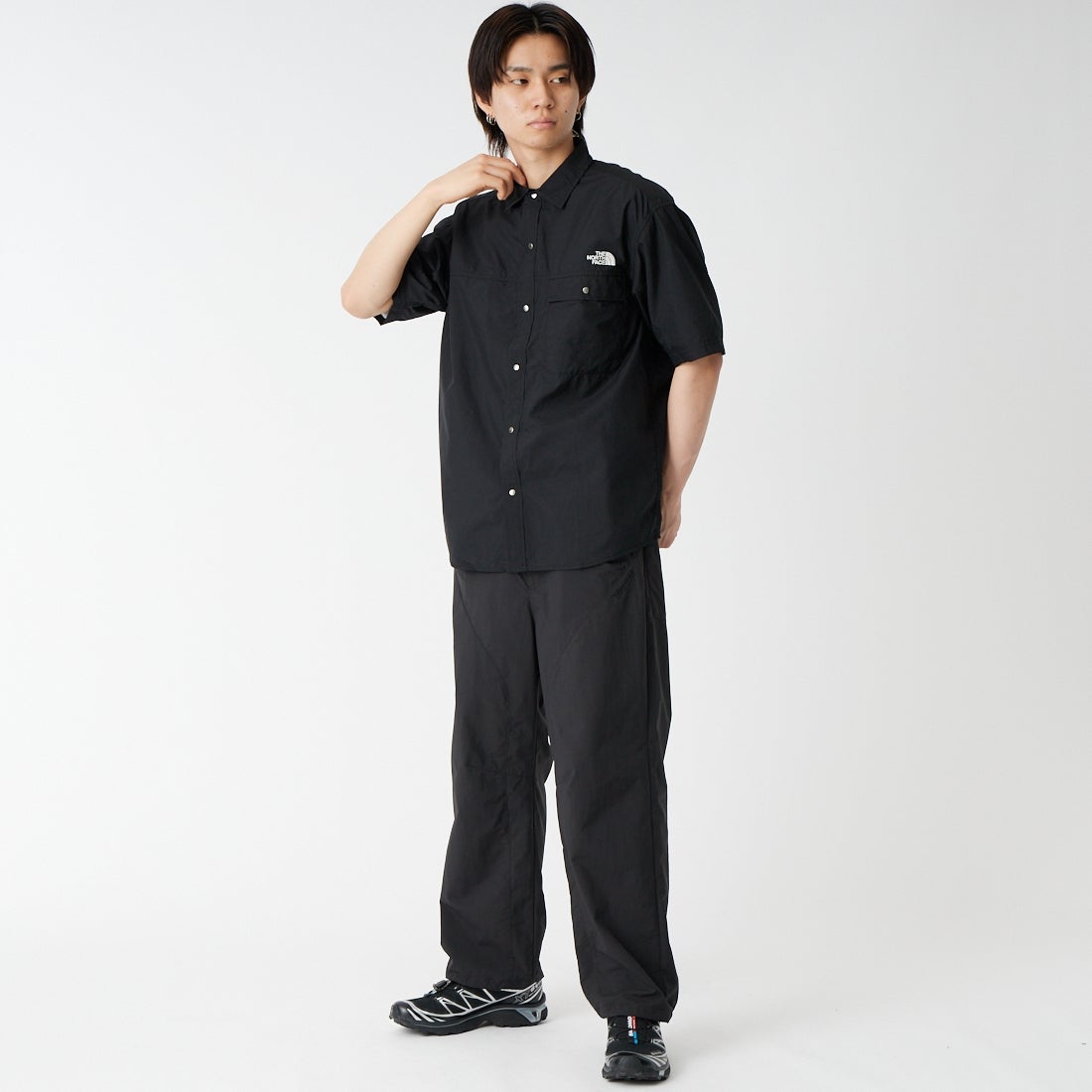 THE NORTH FACE [ザ ノースフェイス] ショートスリーブヌプシシャツ [NR22650] K &&モデル身長：177cm 着用サイズ：M&&