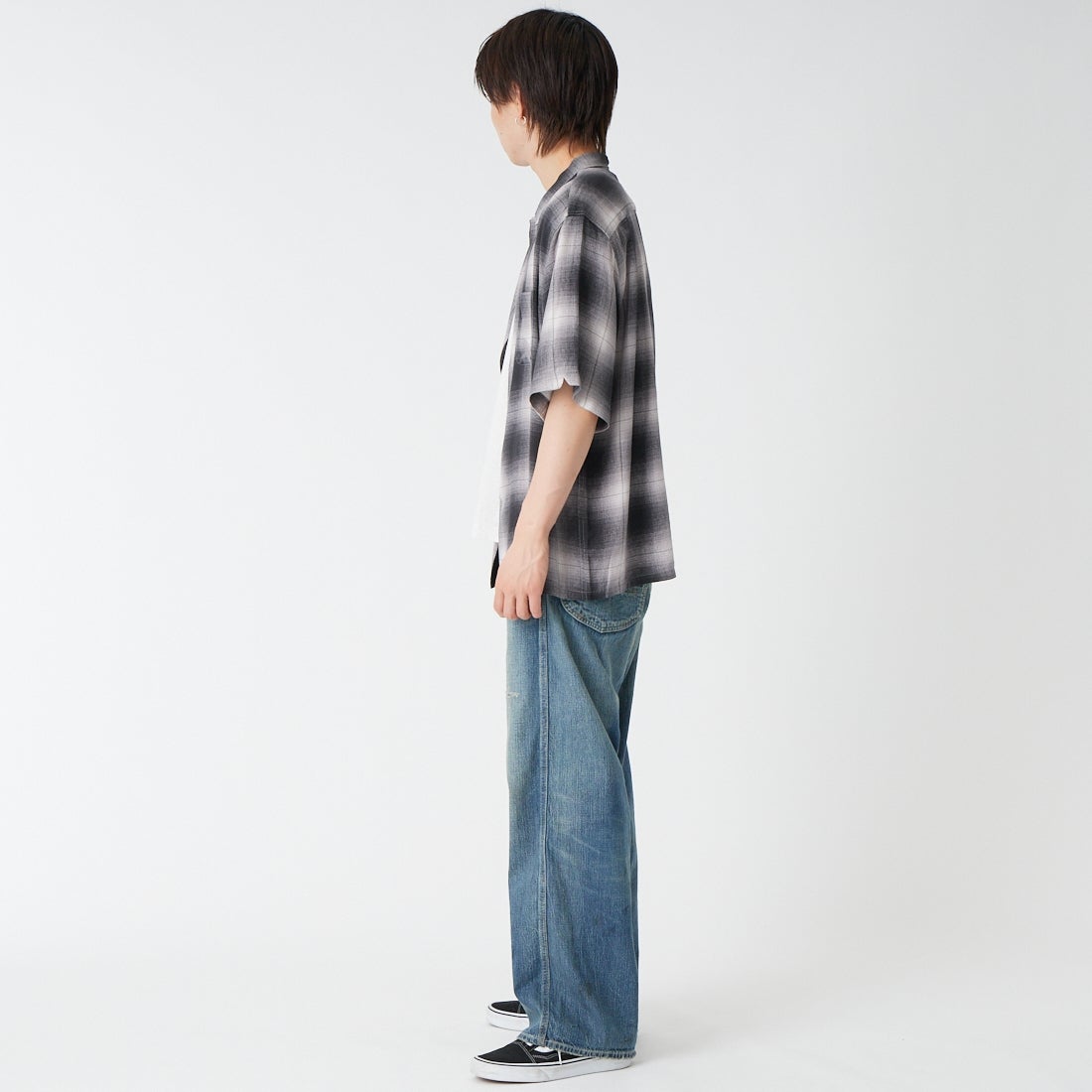 DAN RIVER [ダンリバー] 別注 レーヨンボックスショートスリーブシャツ [DR26S002-JF] OMBRE CHK &&モデル身長：177cm 着用サイズ：M&&