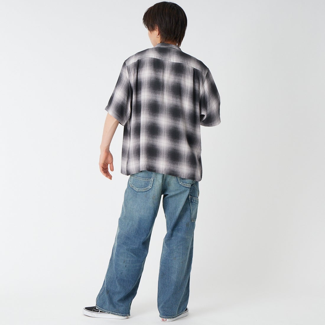 DAN RIVER [ダンリバー] 別注 レーヨンボックスショートスリーブシャツ [DR26S002-JF] OMBRE CHK &&モデル身長：177cm 着用サイズ：M&&