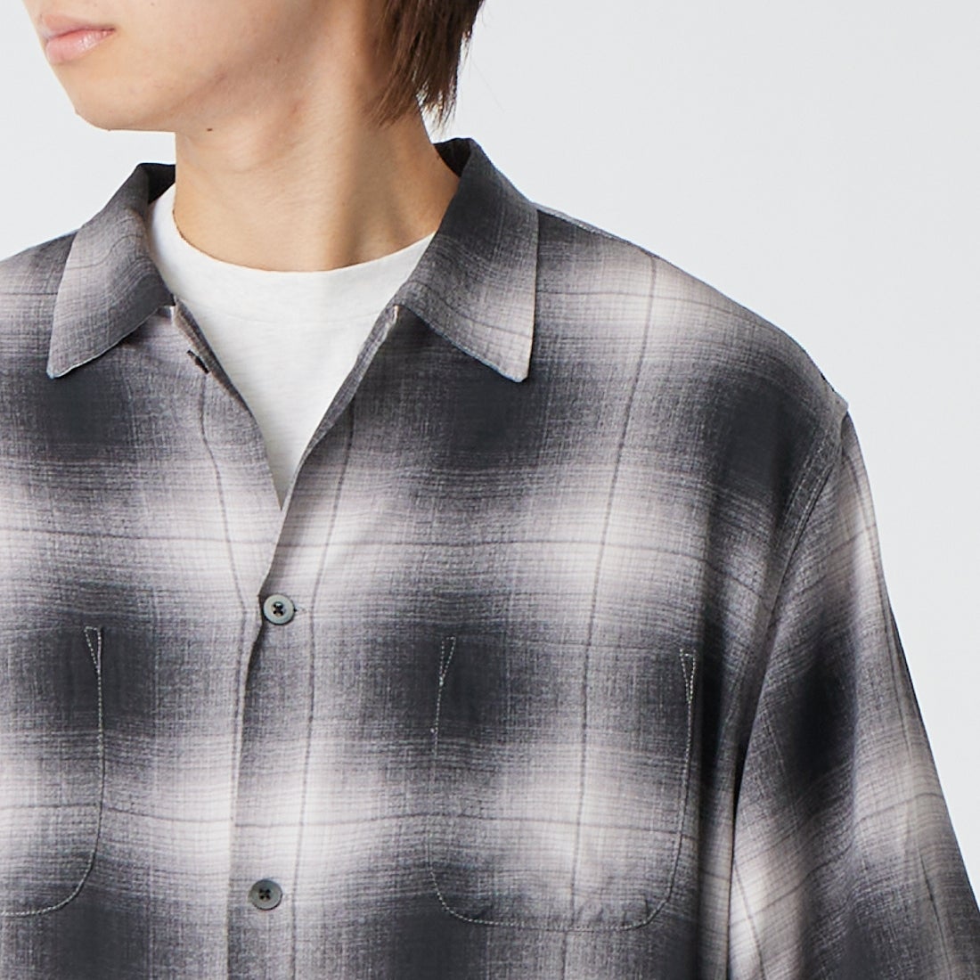 DAN RIVER [ダンリバー] 別注 レーヨンボックスショートスリーブシャツ [DR26S002-JF] OMBRE CHK &&モデル身長：177cm 着用サイズ：M&&