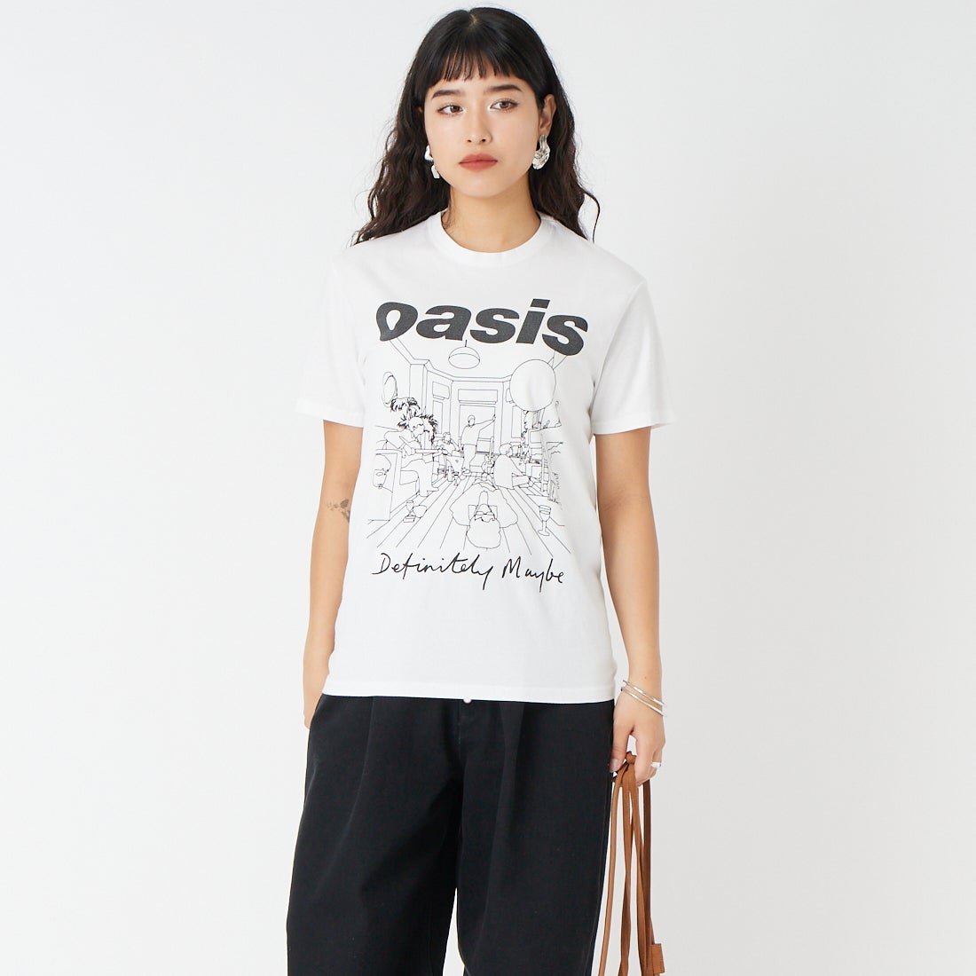 THRIFTY LOOK [スリフティールック] Oasis プリントTシャツ [TL24S093] WHITE &&モデル身長：162cm 着用サイズ：M&&