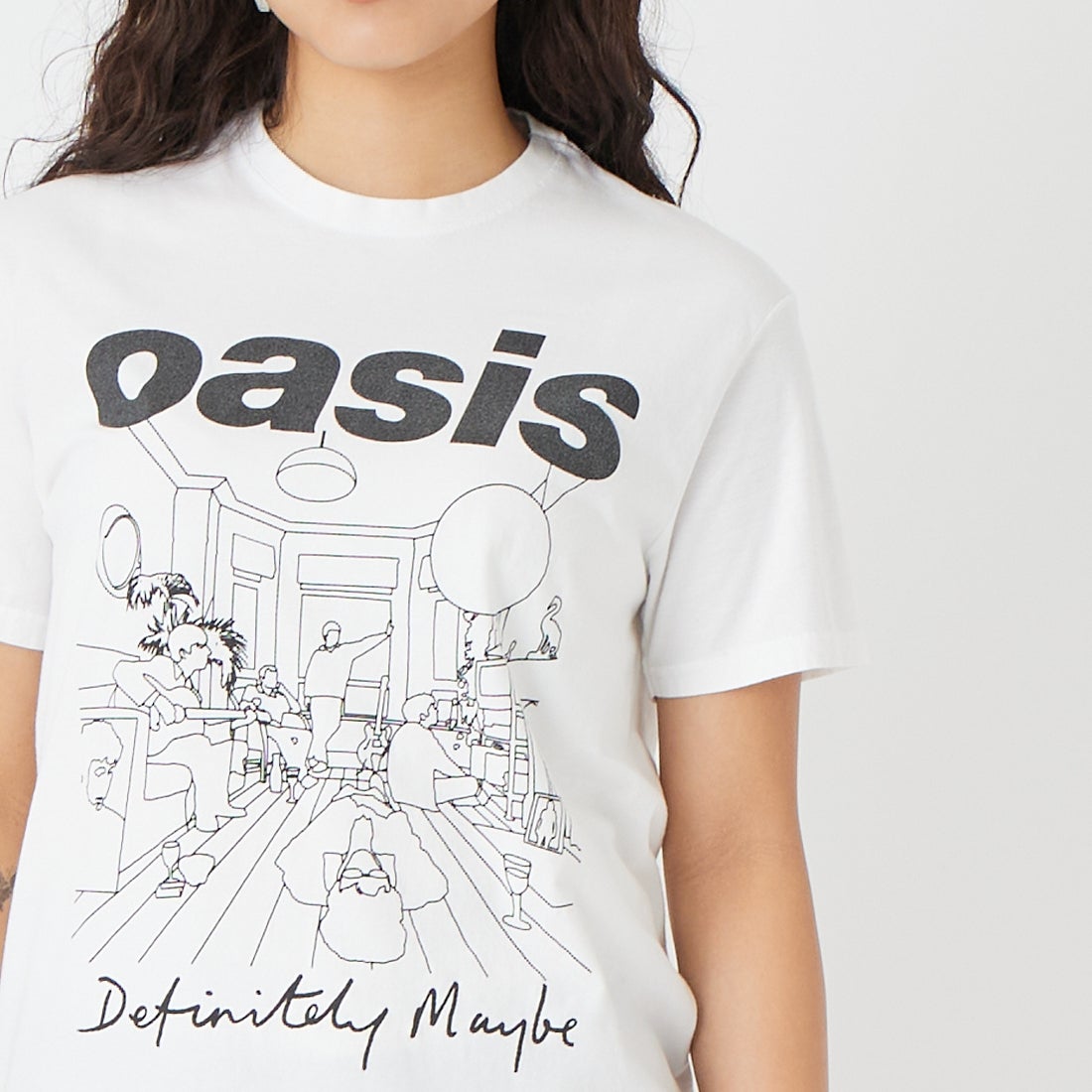 THRIFTY LOOK [スリフティールック] Oasis プリントTシャツ [TL24S093] WHITE &&モデル身長：162cm 着用サイズ：M&&
