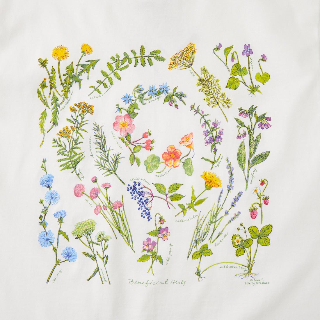 LIBERTY GRAPHICS [リバティーグラフィックス] ベネフィシャルハーブプリントTシャツ [BENEFICIAL-HERBS] WHITE