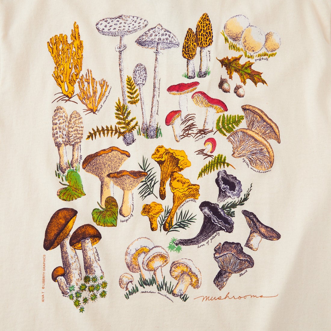 LIBERTY GRAPHICS [リバティーグラフィックス] マッシュルームプリントTシャツ [MUSHROOMS] NATURAL
