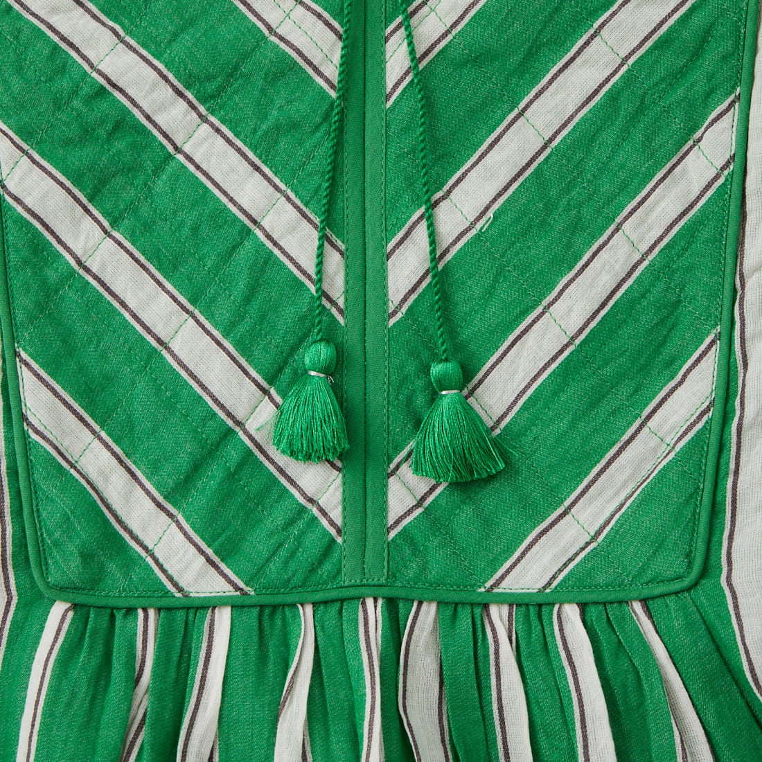 ne Quittez pas [ヌキテパ] コットンボイルストライプギャザードレス [010441GR3] 65 GREEN