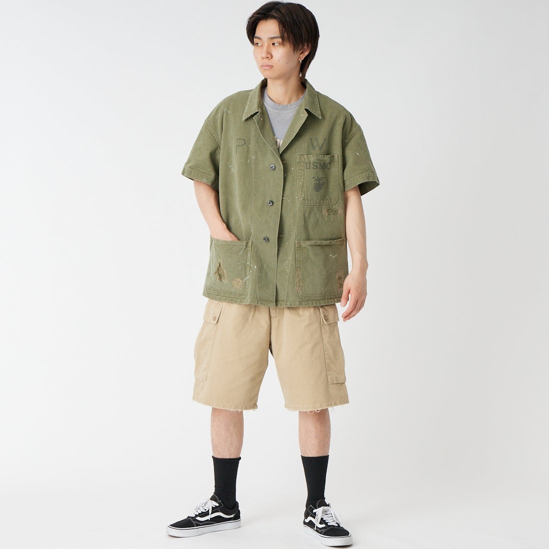 BOW WOW [バウワウ] PW P-41ヘリンボーンツイルジャケット [BW261-PP4HS] OD &&モデル身長：177cm 着用サイズ：L&&