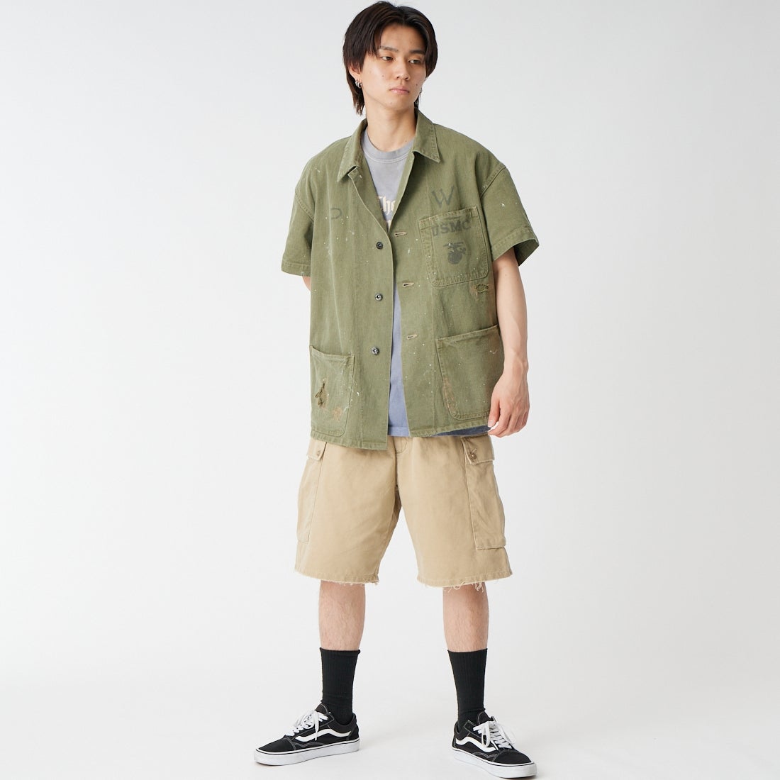 BOW WOW [バウワウ] PW P-41ヘリンボーンツイルジャケット [BW261-PP4HS] OD &&モデル身長：177cm 着用サイズ：L&&
