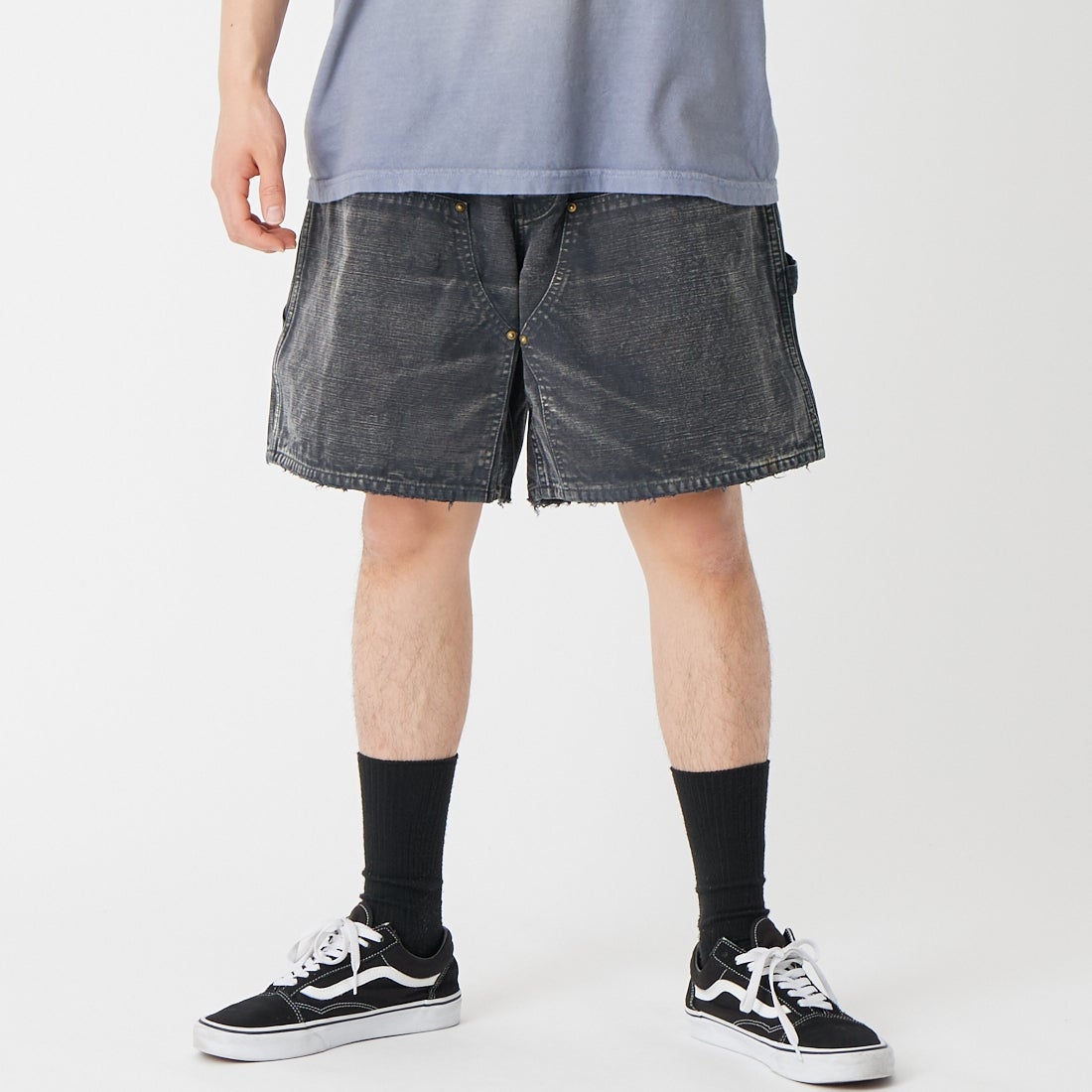 BOW WOW [バウワウ] エイジドダブルニーダックショーツ [BW261-DKDS] BLACK &&モデル身長：177cm 着用サイズ：M&&