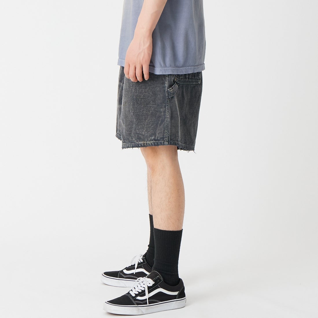 BOW WOW [バウワウ] エイジドダブルニーダックショーツ [BW261-DKDS] BLACK &&モデル身長：177cm 着用サイズ：M&&