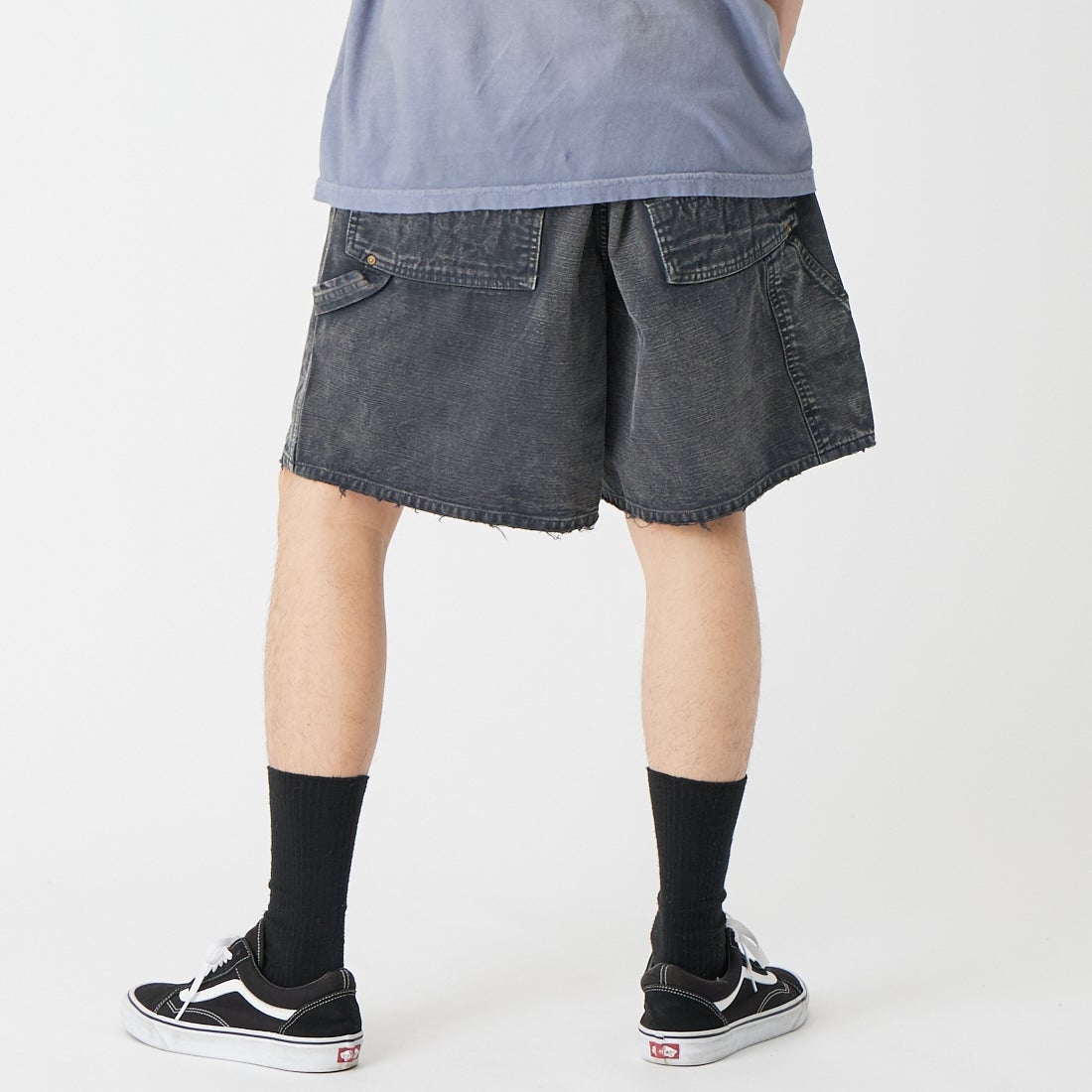 BOW WOW [バウワウ] エイジドダブルニーダックショーツ [BW261-DKDS] BLACK &&モデル身長：177cm 着用サイズ：M&&