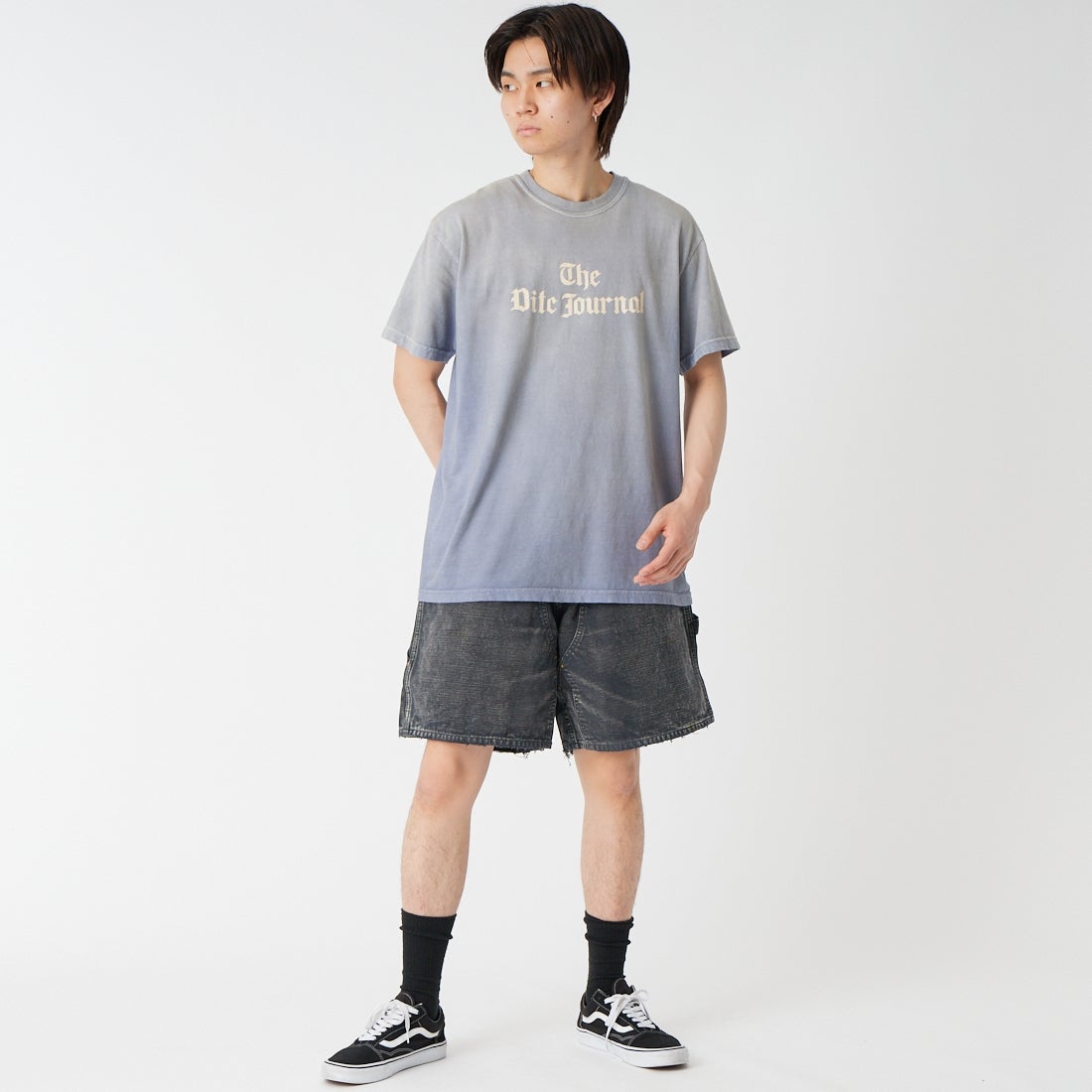 BOW WOW [バウワウ] エイジドダブルニーダックショーツ [BW261-DKDS] BLACK &&モデル身長：177cm 着用サイズ：M&&
