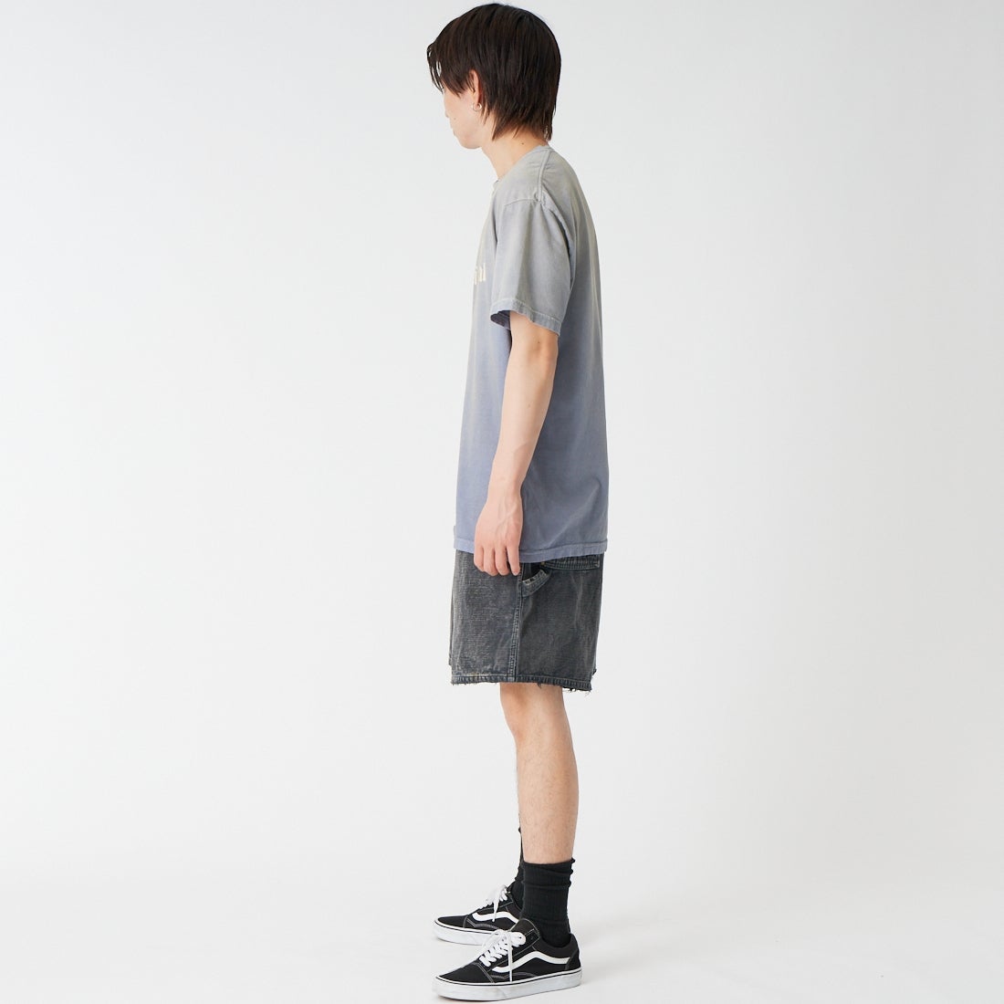 BOW WOW [バウワウ] エイジドダブルニーダックショーツ [BW261-DKDS] BLACK &&モデル身長：177cm 着用サイズ：M&&