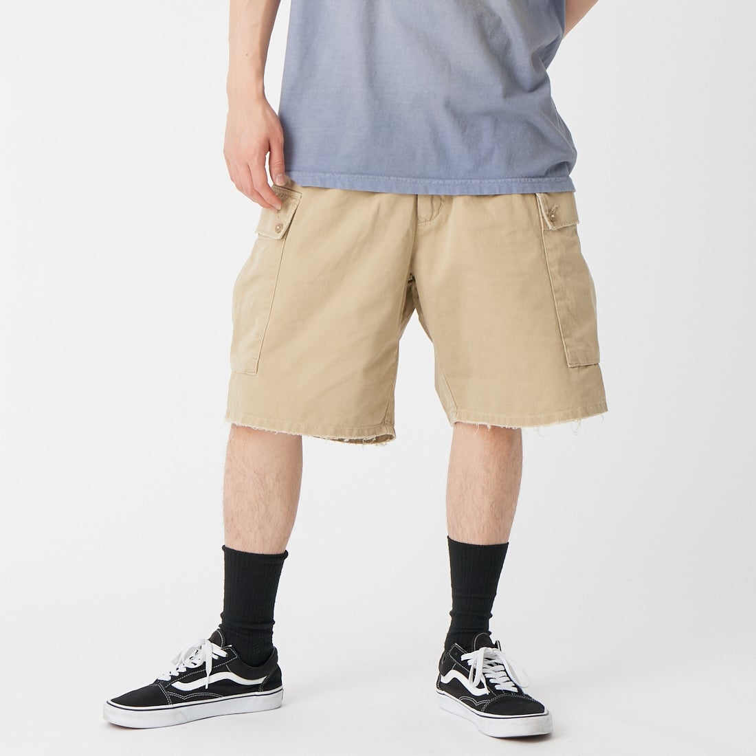 BOW WOW [バウワウ] US ARMY エイジドマウンテントルーパーショーツ [BW261-AMTS] KHAKI &&モデル身長：177cm 着用サイズ：M&&