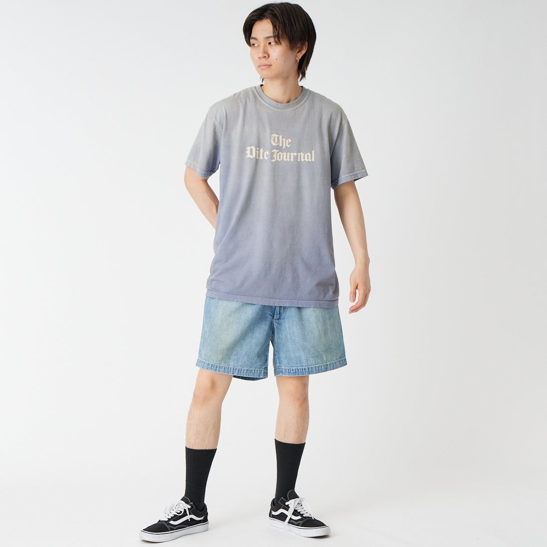 BOW WOW [バウワウ] US ARMY エイジドデニムショーツ [BW261-UADS] INDIGO &&モデル身長：177cm 着用サイズ：M&&
