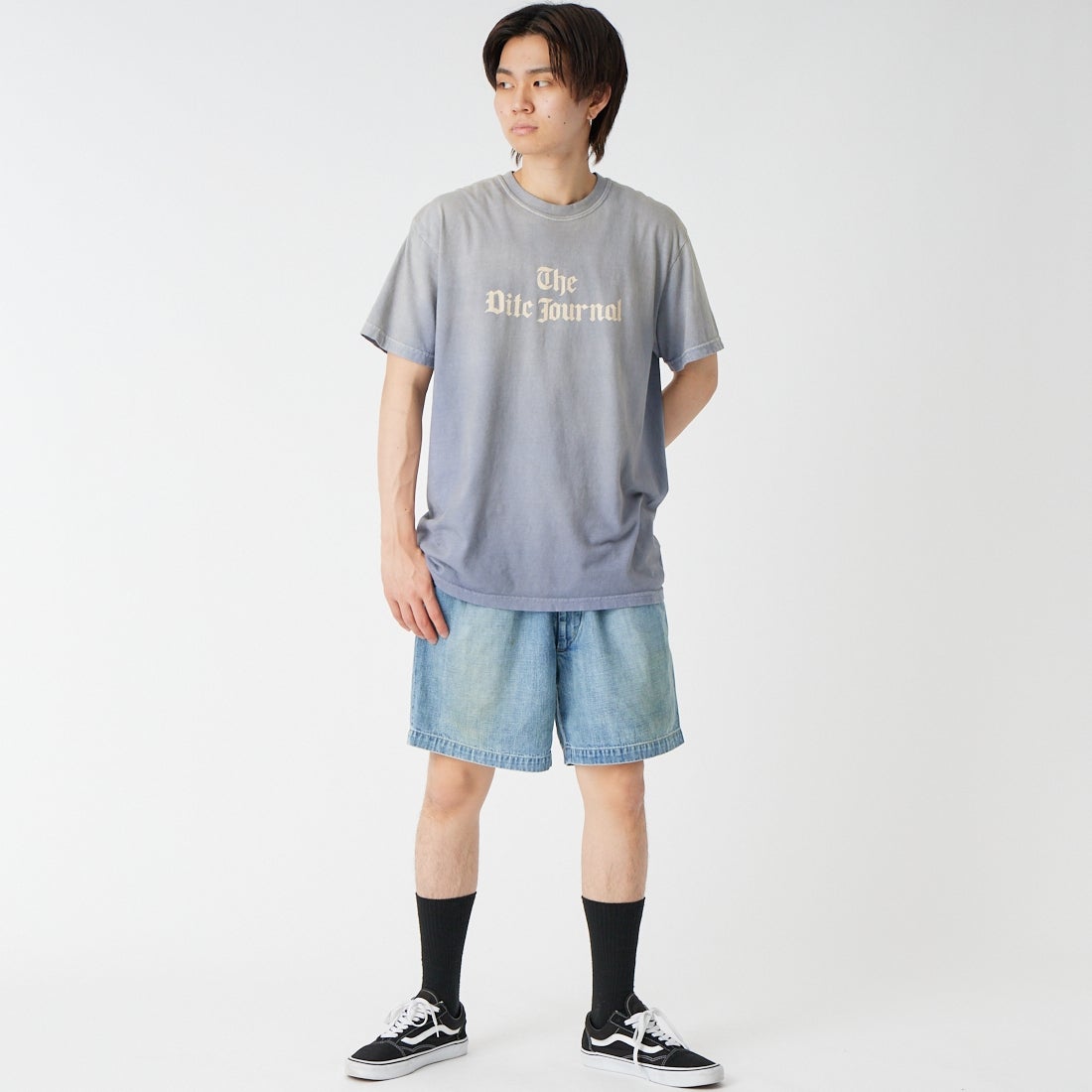 BOW WOW [バウワウ] US ARMY エイジドデニムショーツ [BW261-UADS] INDIGO &&モデル身長：177cm 着用サイズ：M&&