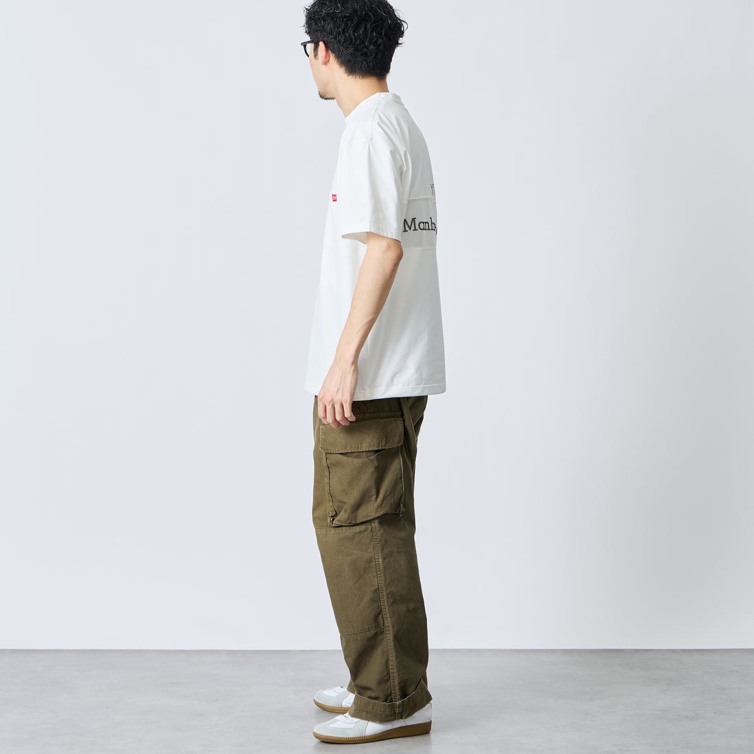 MANHATTAN PORTAGE [マンハッタンポーテージ] ﾒｯｼｭ切替ｸﾙｰﾈｯｸTｼｬﾂ [26SSMP-IN80-JF] WHITE &&モデル身長：168cm 着用サイズ：M&&