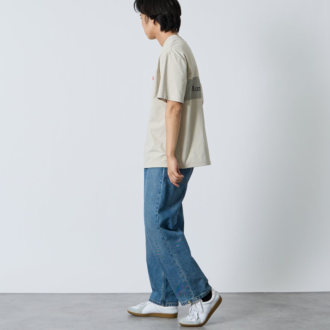 MANHATTAN PORTAGE [マンハッタンポーテージ] ﾒｯｼｭ切替ｸﾙｰﾈｯｸTｼｬﾂ [26SSMP-IN80-JF] L.BEIGE &&モデル身長：179cm 着用サイズ：XL&&