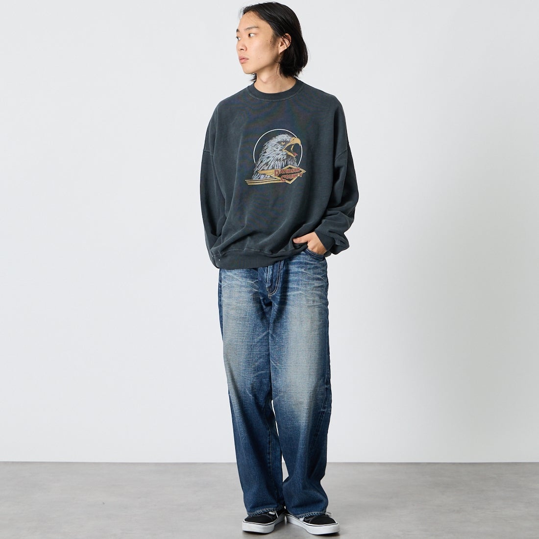 GOLD [ゴールド] 11.5oz 5ポケットワイドデニムパンツ [GL42621H] 128 NAVY &&モデル身長：175cm 着用サイズ：M&&