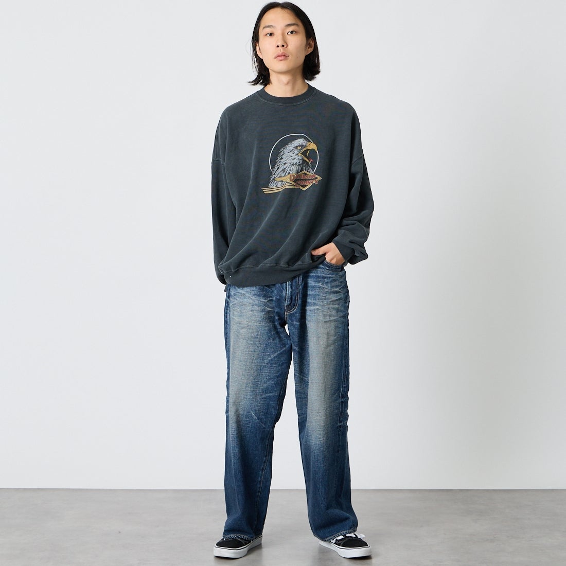 GOLD [ゴールド] 11.5oz 5ポケットワイドデニムパンツ [GL42621H] 128 NAVY &&モデル身長：175cm 着用サイズ：M&&