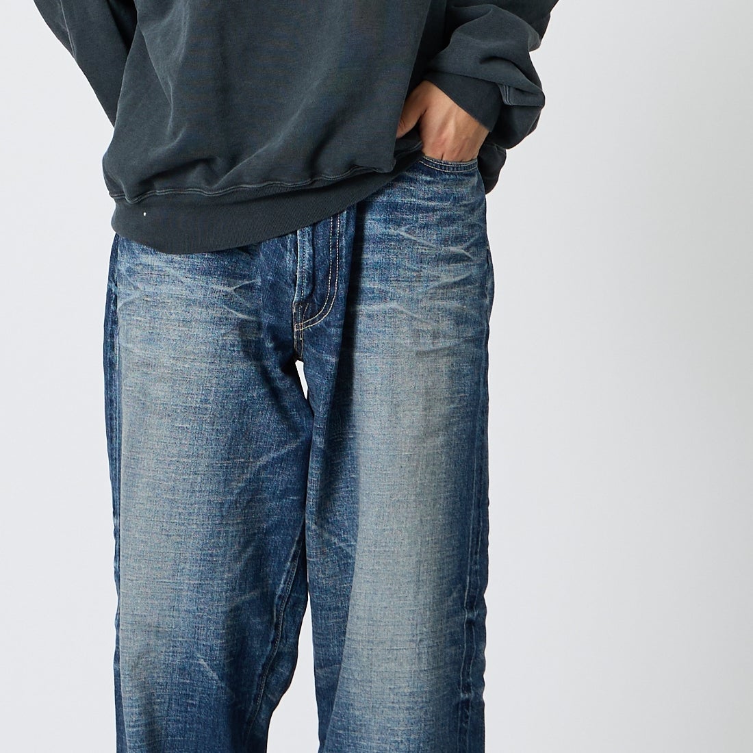 GOLD [ゴールド] 11.5oz 5ポケットワイドデニムパンツ [GL42621H] 128 NAVY &&モデル身長：175cm 着用サイズ：M&&