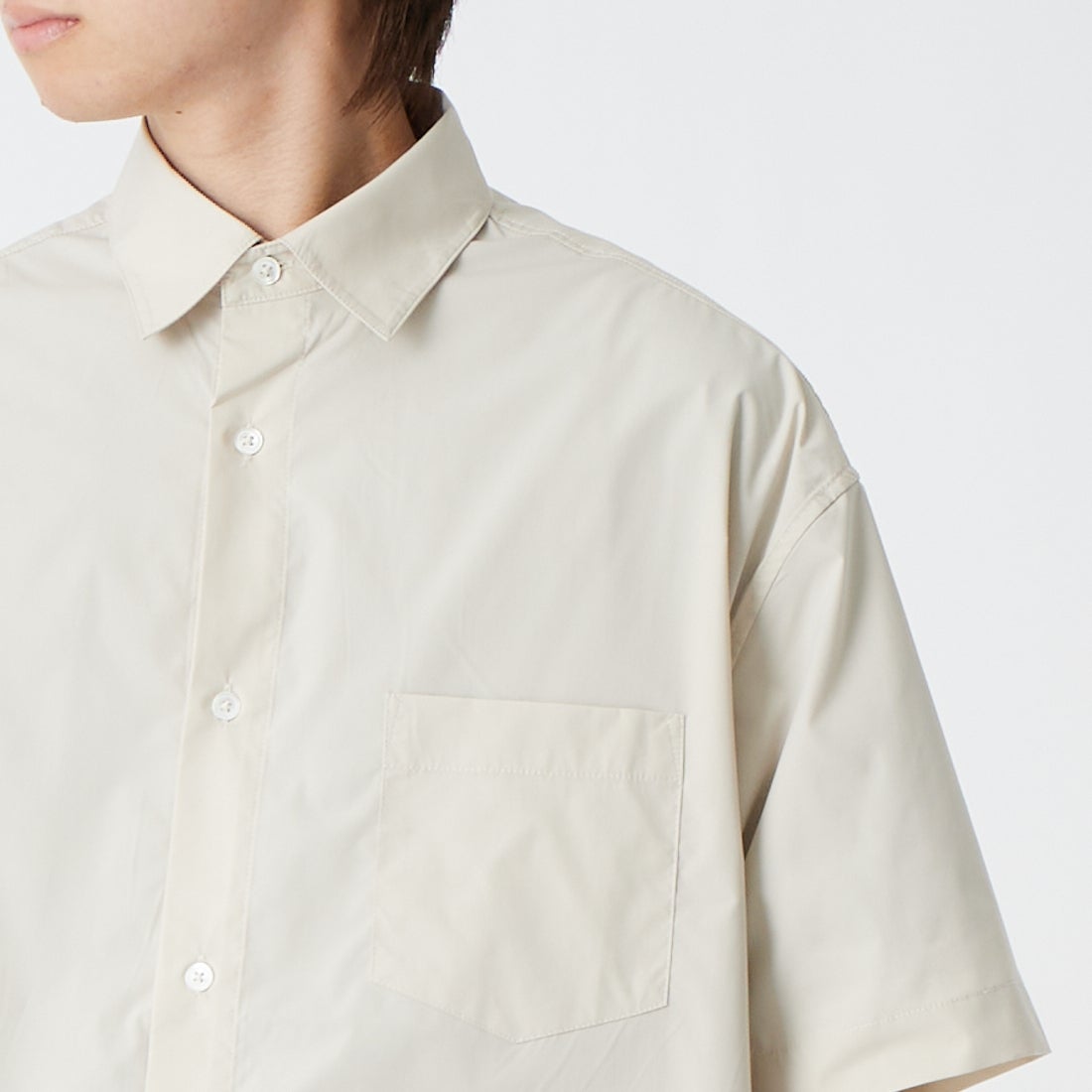 SLICK [スリック] コットンライクタイプライター ドローストリングシャツ [5220272] 520 GRAY B &&モデル身長：177cm 着用サイズ：1&&