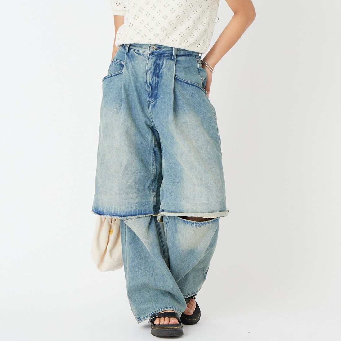 MAISON SPECIAL [メゾンスペシャル] レイヤードデニムパンツ [21261465817] BLU &&モデル身長：162cm 着用サイズ：36&&