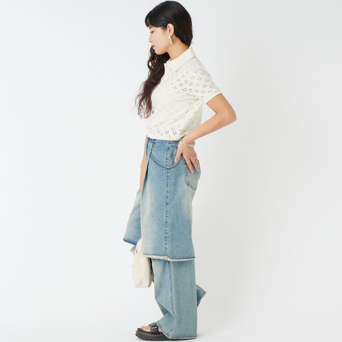 MAISON SPECIAL [メゾンスペシャル] レイヤードデニムパンツ [21261465817] BLU &&モデル身長：162cm 着用サイズ：36&&