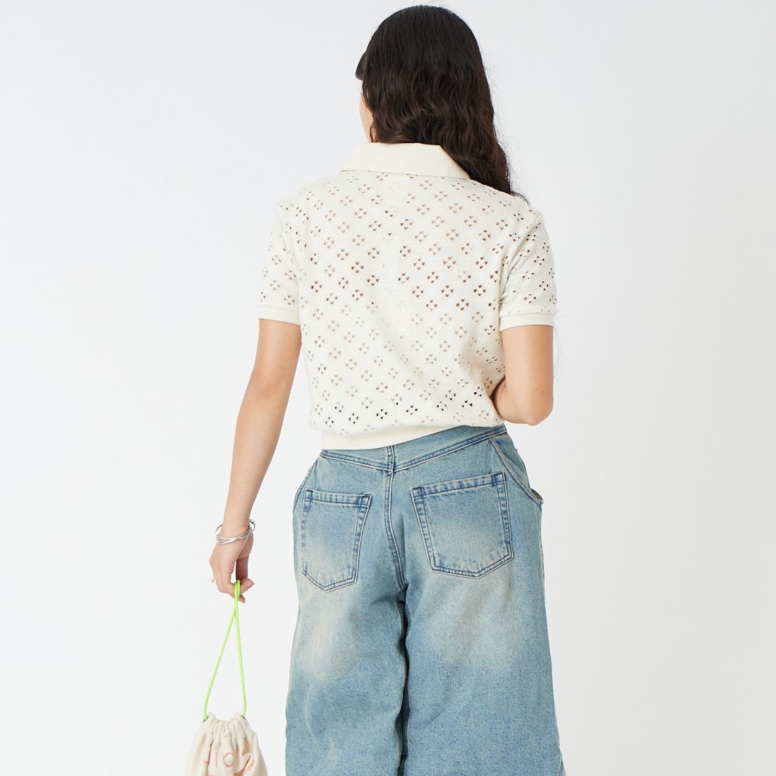 RhodolirioN [ロドリリオン] カットワークポロシャツ [SW1067] A WHITE &&モデル身長：162cm 着用サイズ：0&&