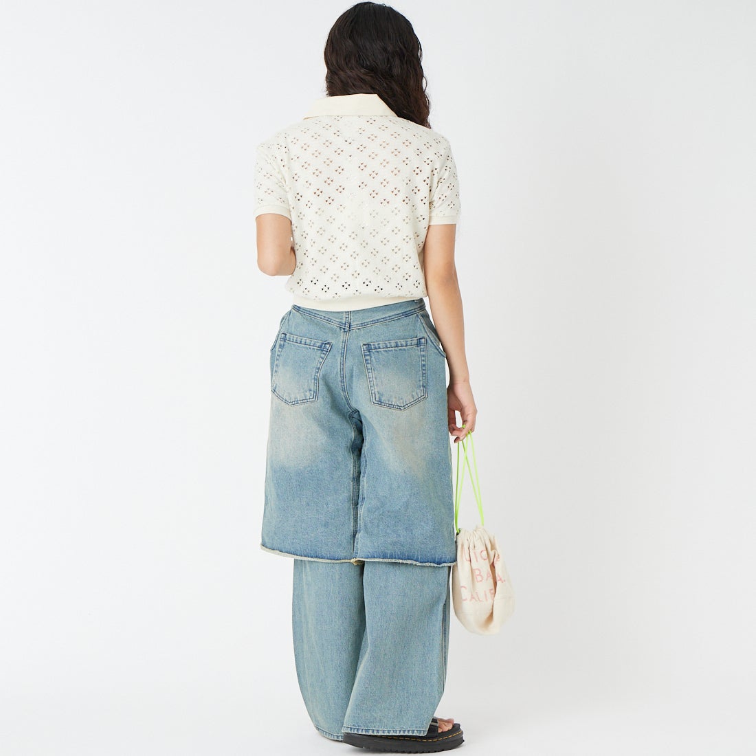 RhodolirioN [ロドリリオン] カットワークポロシャツ [SW1067] A WHITE &&モデル身長：162cm 着用サイズ：0&&