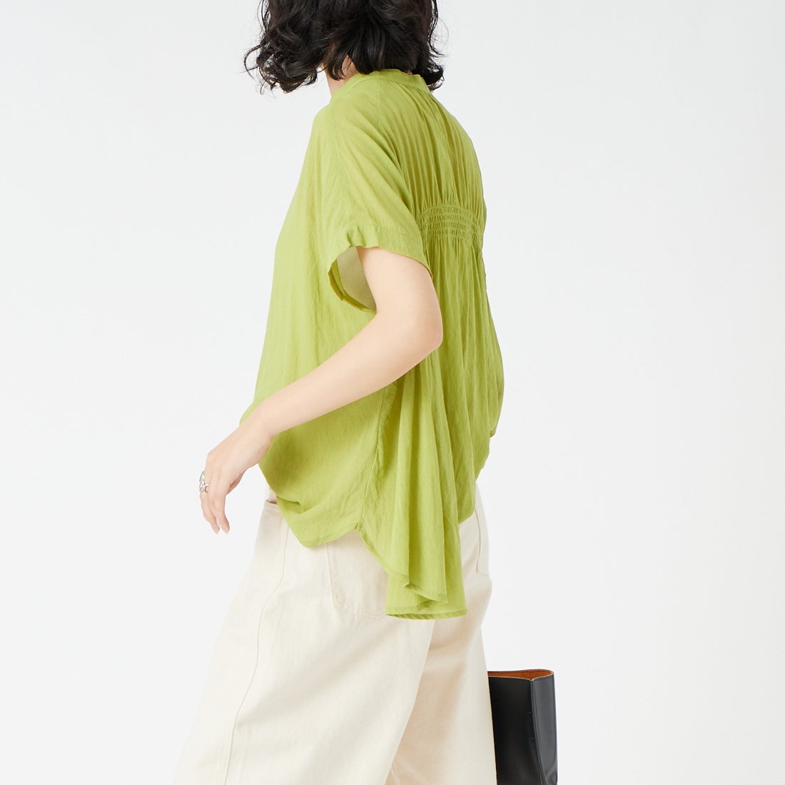 Jf Ready Made [ジェイエフレディメイド] 麻調シアースパンブラウス [4126150] ﾗｲﾑ &&モデル身長：162cm 着用サイズ：F&&