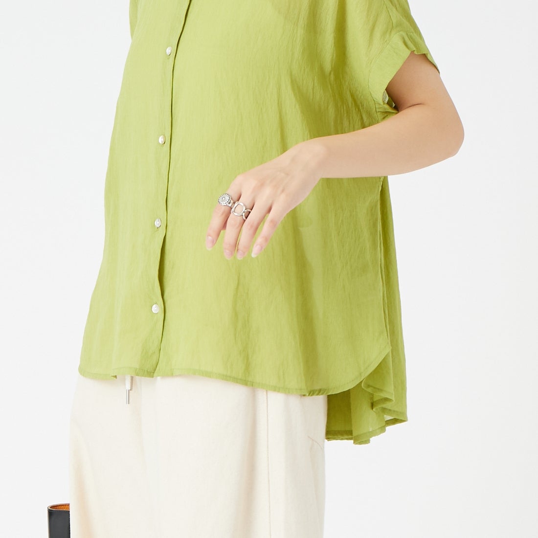 Jf Ready Made [ジェイエフレディメイド] 麻調シアースパンブラウス [4126150] ﾗｲﾑ &&モデル身長：162cm 着用サイズ：F&&