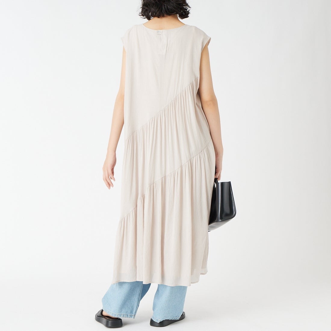Jf Ready Made [ジェイエフレディメイド] 麻調シアースパンバイヤスワンピース [4126153] ｱｲﾎﾞﾘｰ &&モデル身長：162cm 着用サイズ：F&&