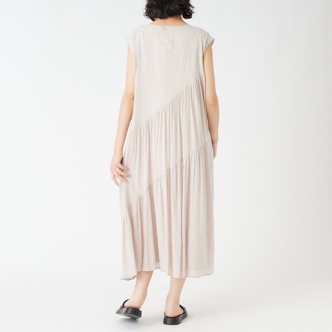 Jf Ready Made [ジェイエフレディメイド] 麻調シアースパンバイヤスワンピース [4126153] ｱｲﾎﾞﾘｰ &&モデル身長：162cm 着用サイズ：F&&