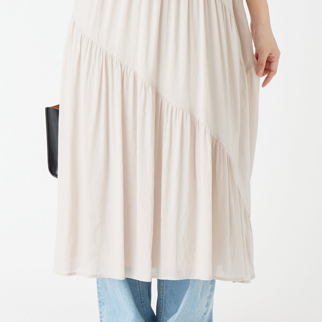 Jf Ready Made [ジェイエフレディメイド] 麻調シアースパンバイヤスワンピース [4126153] ｱｲﾎﾞﾘｰ &&モデル身長：162cm 着用サイズ：F&&