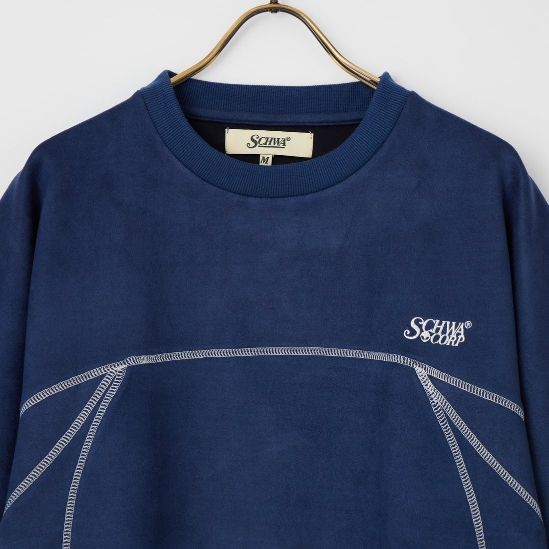 SCHWA CORP × JEANS FACTORY [シュワコープ × ジーンズファクトリー] フェイクスエードステッチTシャツ [SHA-262-044] NAVY