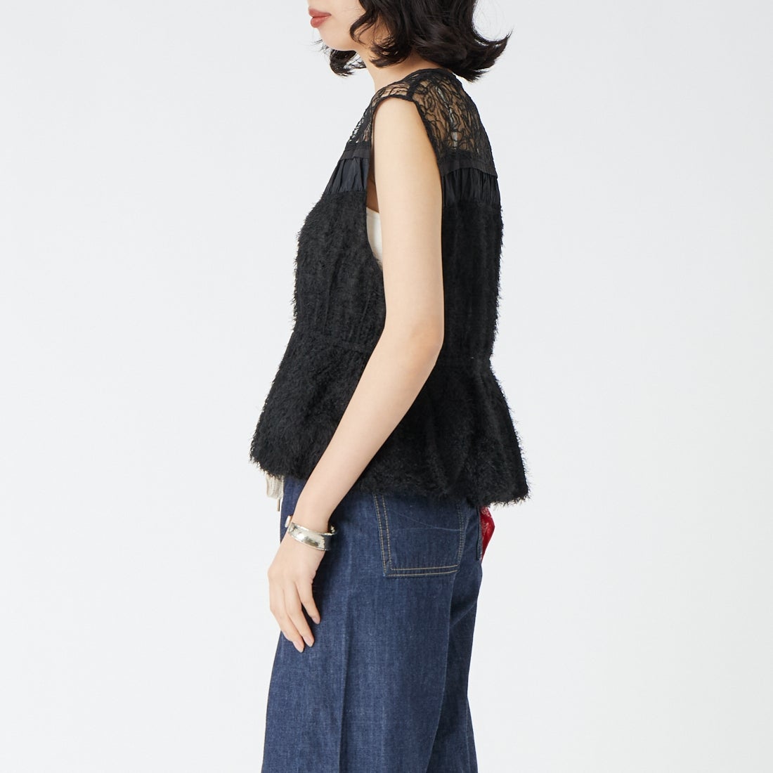 &g'aime [アンジェム] MIXバルーンベスト [293-68212] 09 ﾌﾞﾗｯｸ &&モデル身長：162cm 着用サイズ：F&&