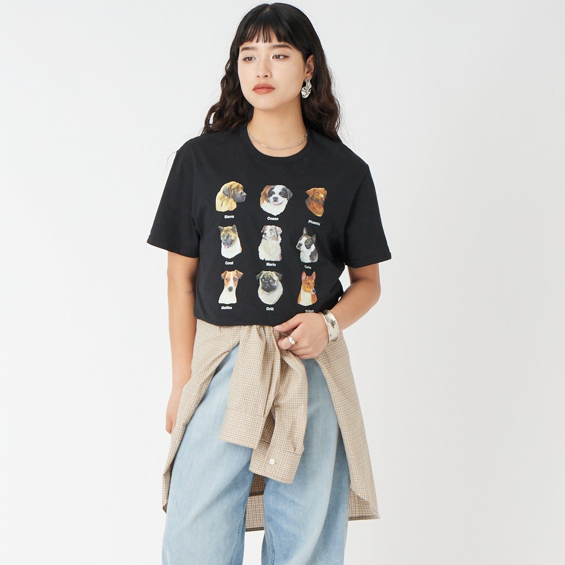 JERZEES [ジャージーズ] 9DOGS ショートスリーブTシャツ [JZ26S008] BLACK &&モデル身長：162cm 着用サイズ：M&&