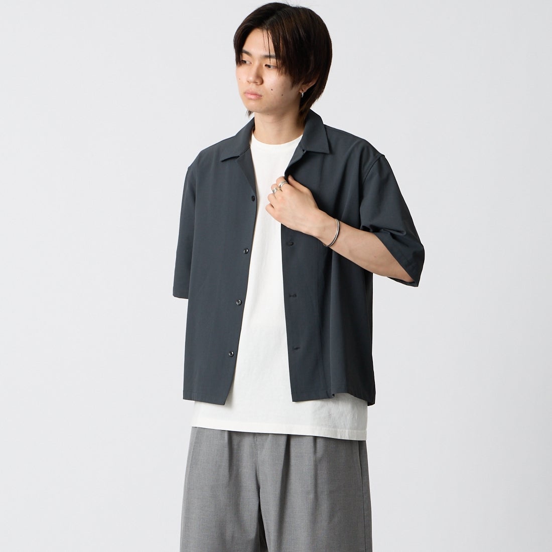 Noir Fabrik [ヌワールファブリック] DRYSCAPE オープンカラーシャツ [NF-262-024] CHARCOAL &&モデル身長：177cm 着用サイズ：M&&