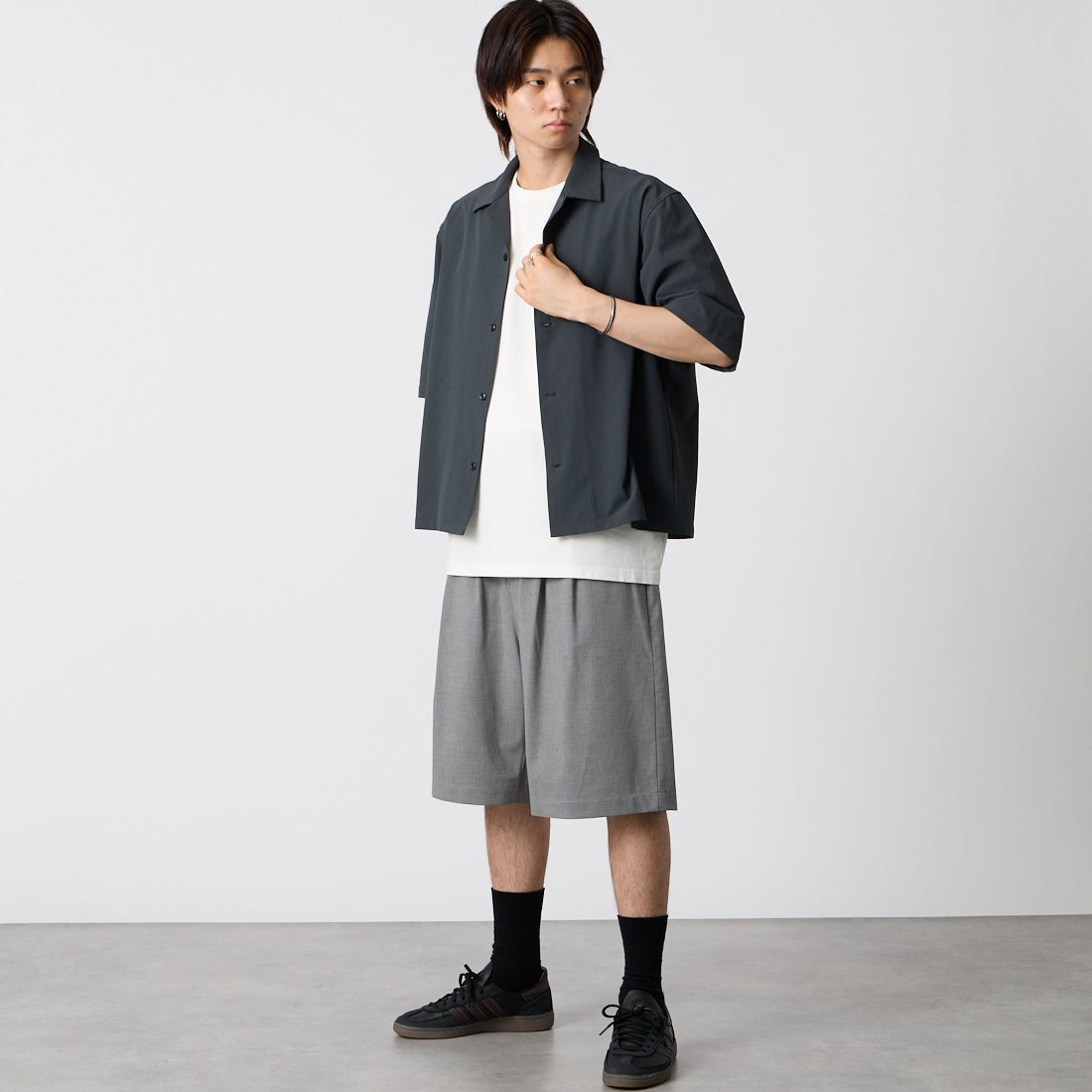 Noir Fabrik [ヌワールファブリック] DRYSCAPE オープンカラーシャツ [NF-262-024] CHARCOAL &&モデル身長：177cm 着用サイズ：M&&