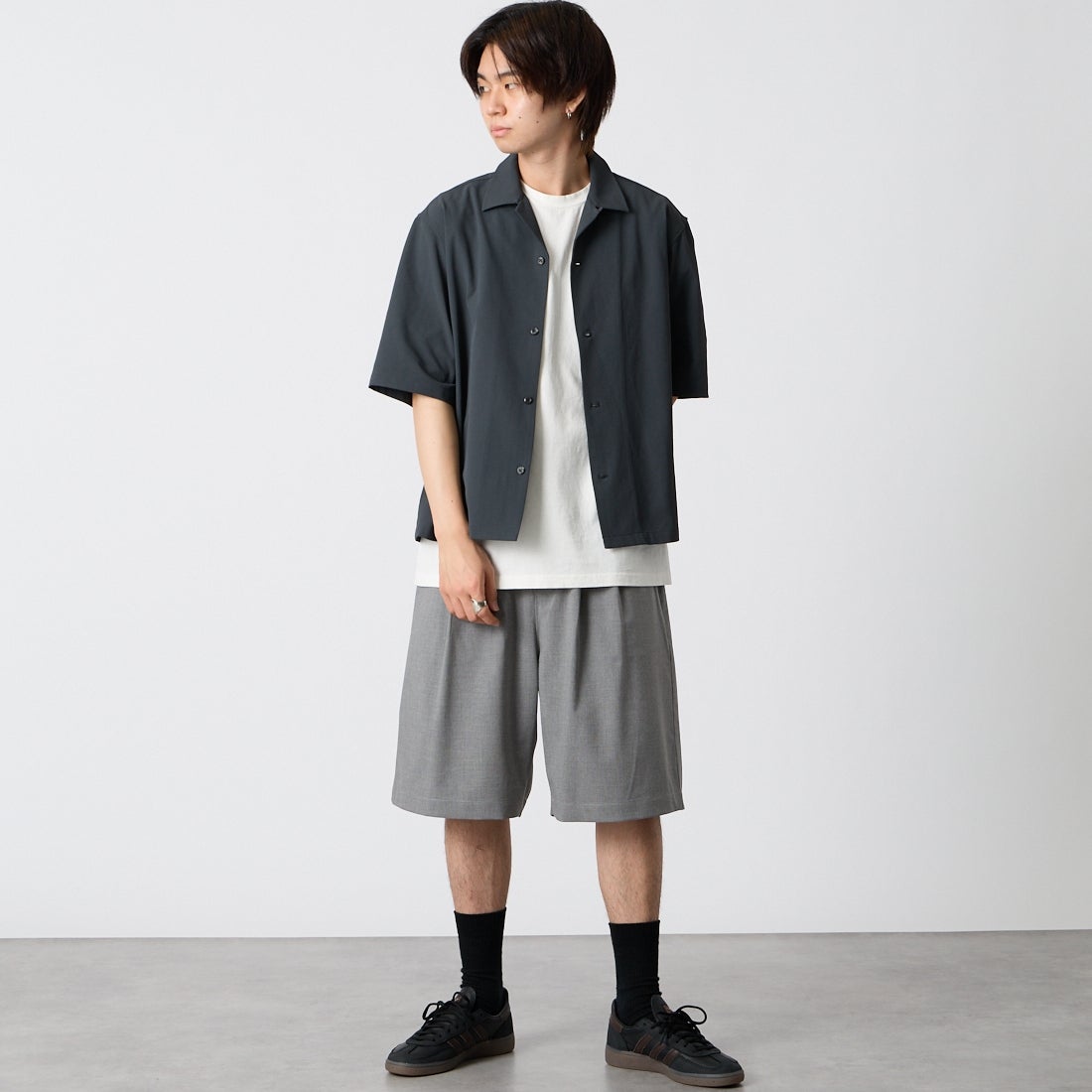 Noir Fabrik [ヌワールファブリック] DRYSCAPE オープンカラーシャツ [NF-262-024] CHARCOAL &&モデル身長：177cm 着用サイズ：M&&