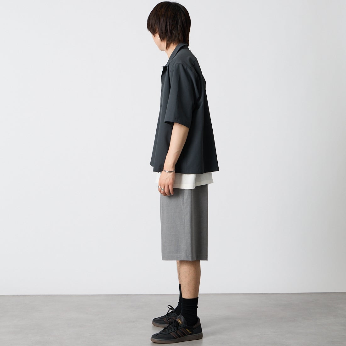 Noir Fabrik [ヌワールファブリック] DRYSCAPE オープンカラーシャツ [NF-262-024] CHARCOAL &&モデル身長：177cm 着用サイズ：M&&
