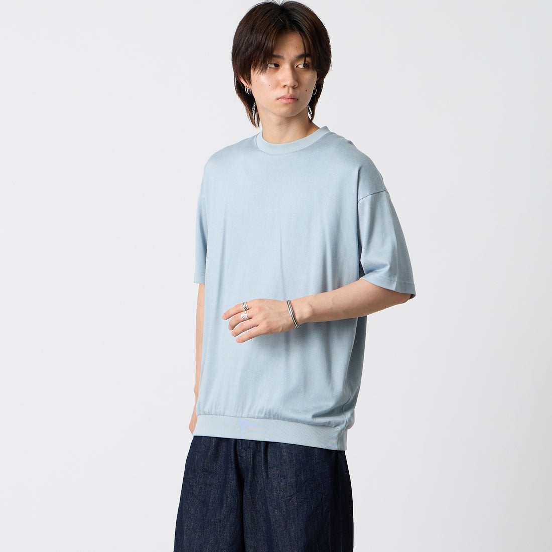 Noir Fabrik [ヌワールファブリック] 天竺クルーネックTシャツ [NF-262-050] P.BLUE &&モデル身長：177cm 着用サイズ：M&&