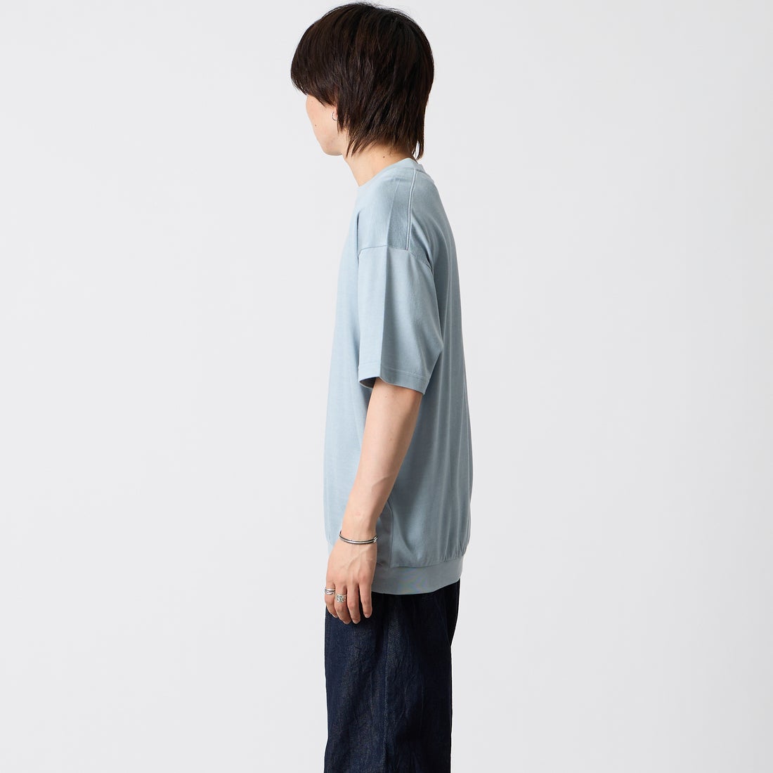 Noir Fabrik [ヌワールファブリック] 天竺クルーネックTシャツ [NF-262-050] P.BLUE &&モデル身長：177cm 着用サイズ：M&&