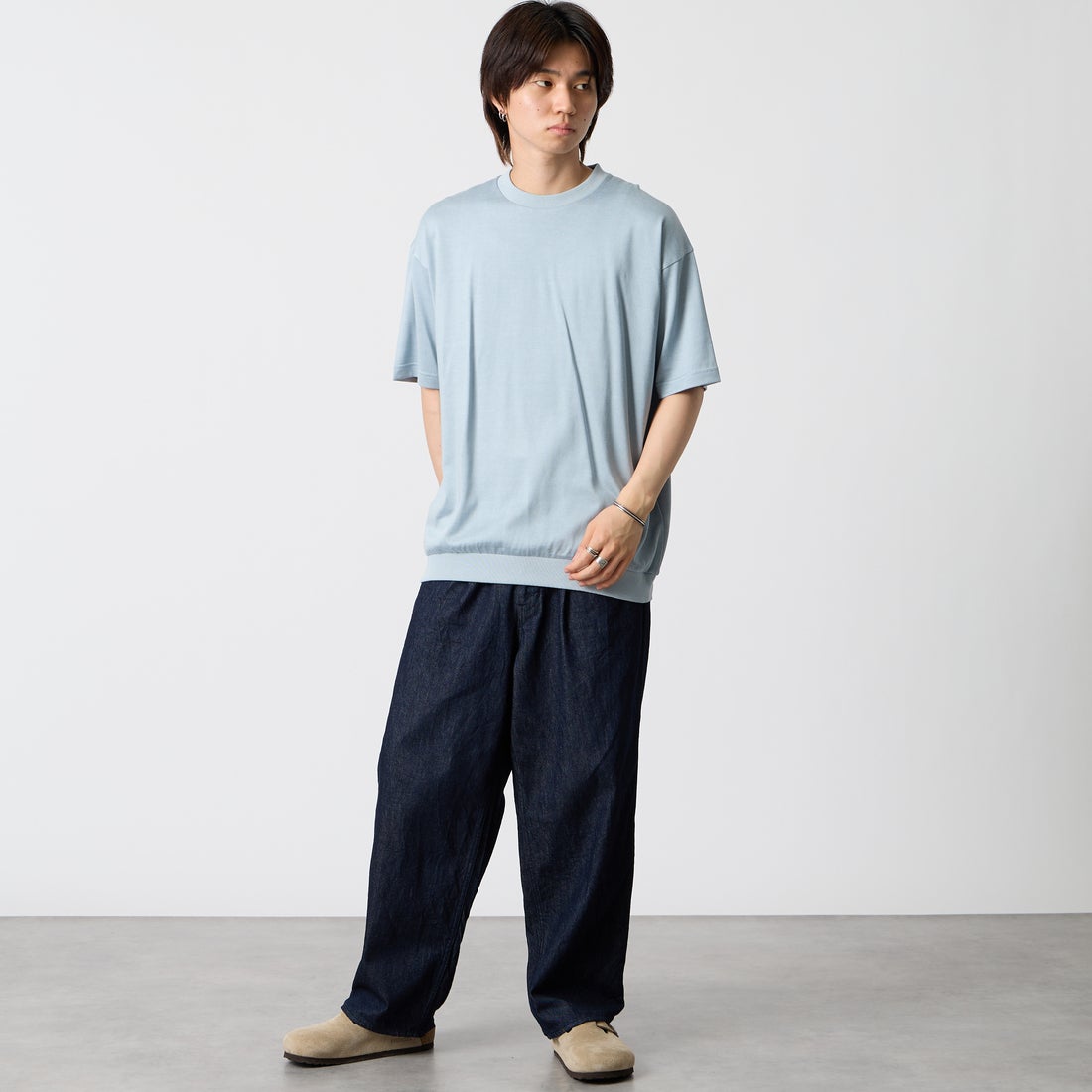 Noir Fabrik [ヌワールファブリック] 天竺クルーネックTシャツ [NF-262-050] P.BLUE &&モデル身長：177cm 着用サイズ：M&&