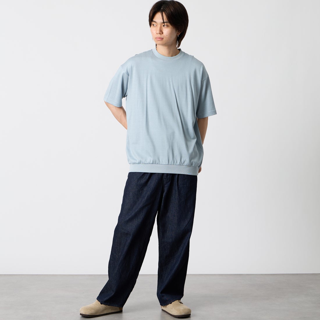 Noir Fabrik [ヌワールファブリック] 天竺クルーネックTシャツ [NF-262-050] P.BLUE &&モデル身長：177cm 着用サイズ：M&&