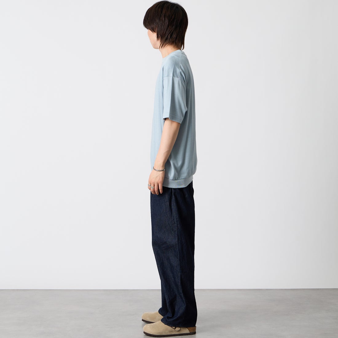 Noir Fabrik [ヌワールファブリック] 天竺クルーネックTシャツ [NF-262-050] P.BLUE &&モデル身長：177cm 着用サイズ：M&&