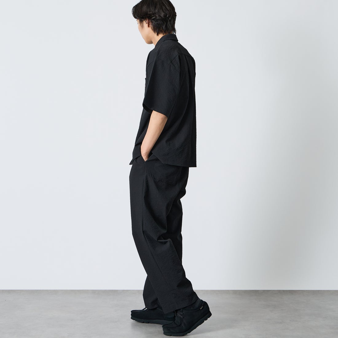 THOUSAND MILE [サウザンド マイル] 別注 ショートスリーブシャツ パンツセットアップ [TM261SS50841-JF] 09 BLACK &&モデル身長：179cm 着用サイズ：L&&