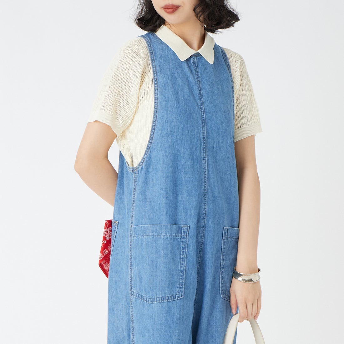 SOMETHING [サムシング] アメスリオールインワン [SN899] 2698 L.BLU &&モデル身長：162cm 着用サイズ：S&&