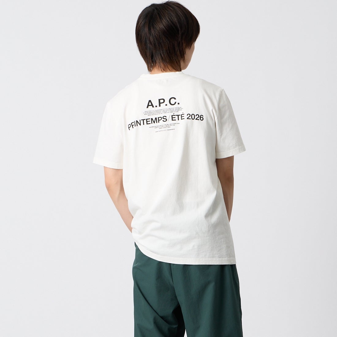 A.P.C. [アー・ペー・セー] バックプリントTシャツ [APC-PRINTEMPS-26] 91 BLANC C &&モデル身長：177cm 着用サイズ：M&&
